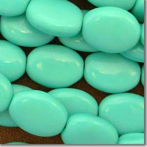 20 Vintage Green Turquoise Oval Glass Beads #7089