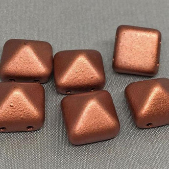 6 Matte Copper Czech Two Hole Stud Glass Beads