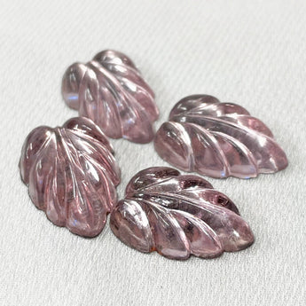 4 Vintage Light Amethyst Leaf Glass Cabochons