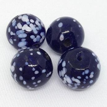 4 Vintage Handmade Mottled White Dark Cobalt Blue Glass Beads