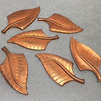 6 Vintage Solid Tombac Brass Metal Leaf Findings