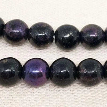 25 Black Purple Iris Czech Druk glass beads, 8mm round, metallic finish.