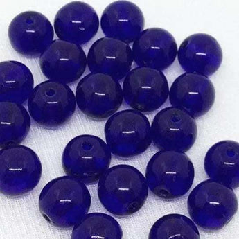 25 blue cobalt Czech round glass beads, 6mm.