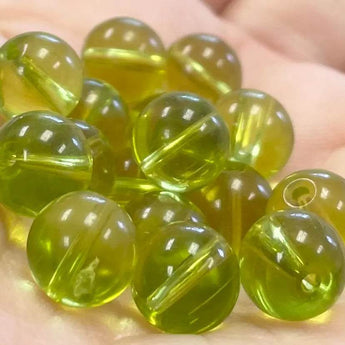 25 Green Olivine Czech Round Glass Beads, 8mm.