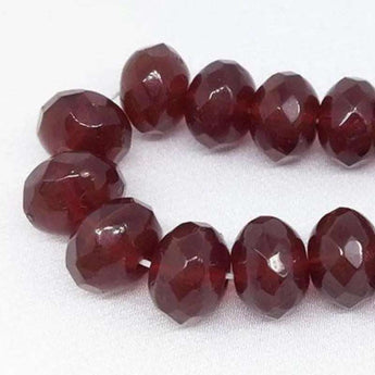 25 rich red carnelian Czech faceted rondelle glass beads, 9mm x 6mm, semi-translucent.