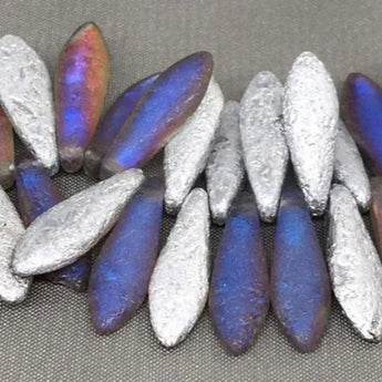 Silver Etched Czech Dagger Matte Glass Beads 16mm