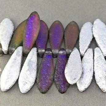 Silver Etched Czech Dagger Matte Glass Beads