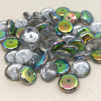 50 Vintage AB Metallic Silver Czech Rondelle Glass Beads