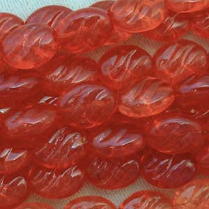 12 Vintage Fire Red Oval Glass Beads #2668