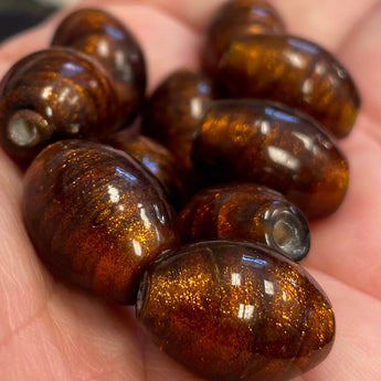 10 Vintage Golden Caramel Metallic Oval Glass Beads