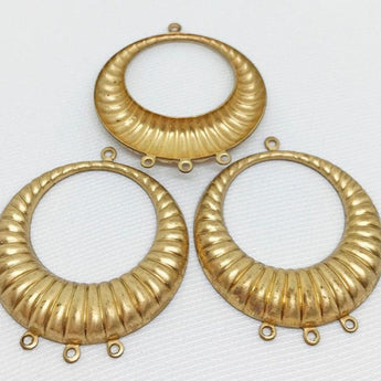 4 Vintage 3-1 Corrugated Chandelier Brass Hoop Metal Pendants #9018