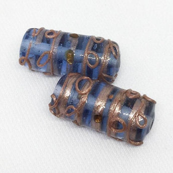 2 Vintage Blue Aventurine Wedding Cake Glass Beads