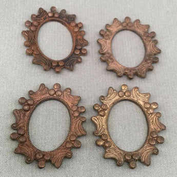 2 Vintage Aged Brass Oval Bezel Metal Settings