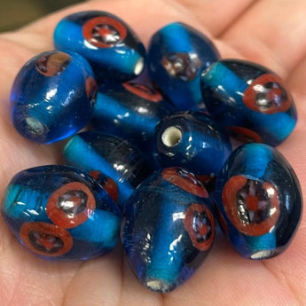 10 Vintage Dark Aqua Abstract Oval Glass Beads