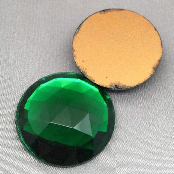 1 Vintage Green German Faceted Round Glass Cabochon