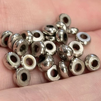 24 Vintage Nickel Plated Brass Rondelle Metal Beads