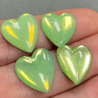 4 Vintage German Opal Heart Glass Cabochons