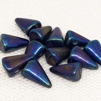 12 Metallic Blue Iris Czech Spike Glass Beads