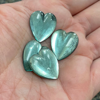 4 Vintage Light Aqua Blue Heart Glass Cabochons