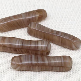 4 Vintage Striped Brown Austrian Tube Glass Beads