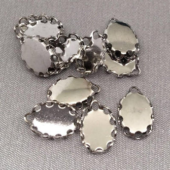 10 Silver Toned Oval Bezel Metal Pendants