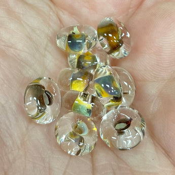 10 Artisan Boro Lampwork Rondelle Glass Beads