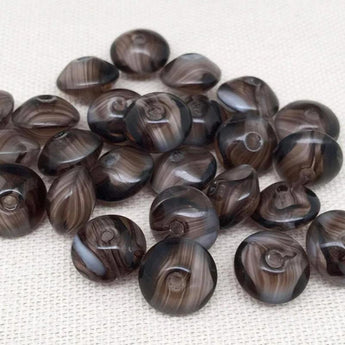 25 Vintage Brown Striped Czech Rondelle Glass Beads