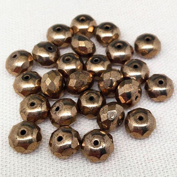 25 Bronze Czech Faceted Rondelle Glass Beads