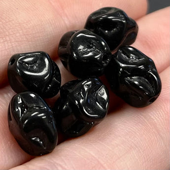 10 Vintage German Black Pressed Diamond Glass Beads #6074