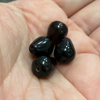 4 Vintage Dark Amber Teardrop Glass Beads