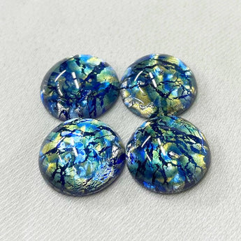 2 Vintage Japan Blue Foil Round Glass Cabochons