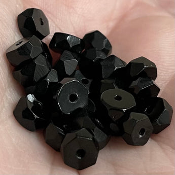 25 Mixed Black Faceted Heishi Rondelle Glass Beads