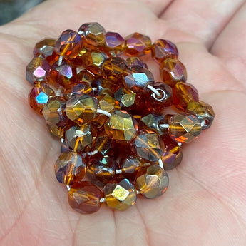 50 Dark AB Topaz Czech Fire Polished Glass Beads