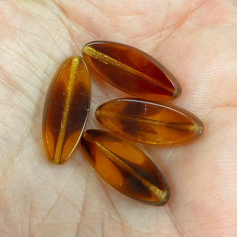 4 Vintage Tortoise Topaz Oval Window Glass Beads