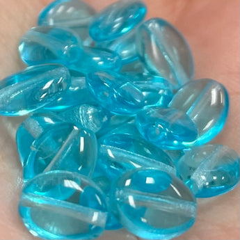 25 Vintage Aqua Blue Czech Oval Glass Beads