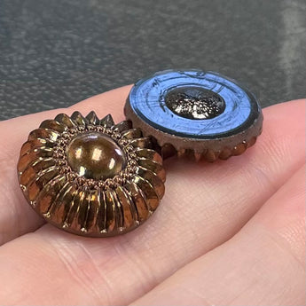 2 Vintage Metallic Copper Floral Round Glass Stones