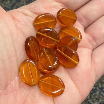 12 Vintage Light Amber Oval Glass Beads  #5062