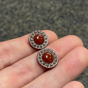 2 Vintage Carnelian Silver Glass Cabochons