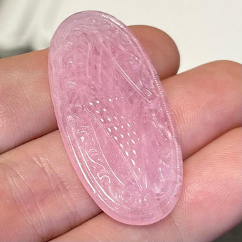 1 Vintage Swirly Pink Etched Diamond Oval Glass Cabochon