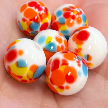 6 Vintage Japan White Orange Cherry Brand Round Glass Beads