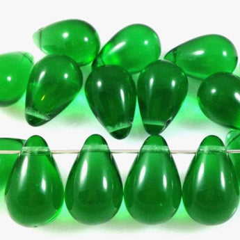 10 Green Czech Briolette Glass Beads