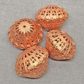 4 Vintage Large Copper Plated Filigree Beads