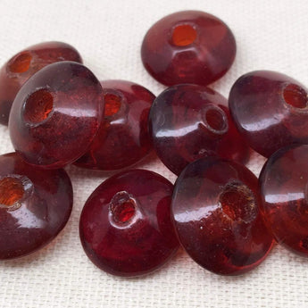 10 Vintage Handmade Amber Saucer Glass Beads