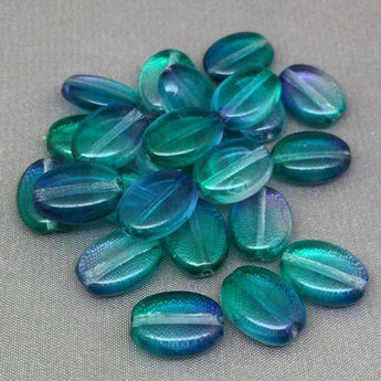 25 Vintage Teal Aqua Blue Green Czech Oval Glass Beads