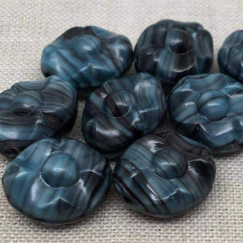 10 Vintage Striped Blue German Pressed Oval Glass Beads