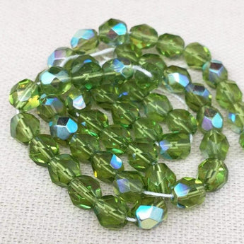 50 AB Olivine Green Czech Faceted Glass Beads