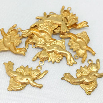 10 Vintage Brass Angel Charms