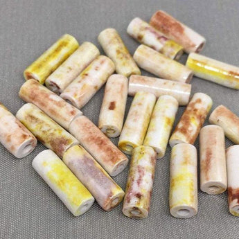 24 Vintage White Marbled Japan Tube Glass Beads Beads