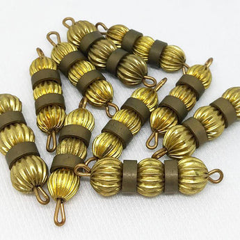 8 Vintage Beaded Brass Bead Connectors