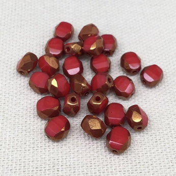 25 Metallic Red Czech Glass Coin Beads